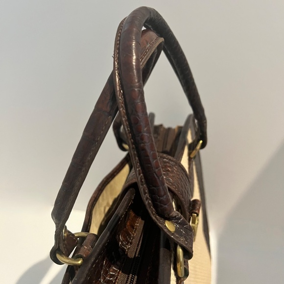 BRAHMIN Harbour Collection Doctor Bag Satchel Brown Burlap/Woven Leather - Picture 12 of 16